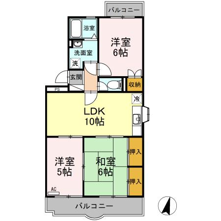 シャルマン駿河台(3LDK/2階)の間取り写真