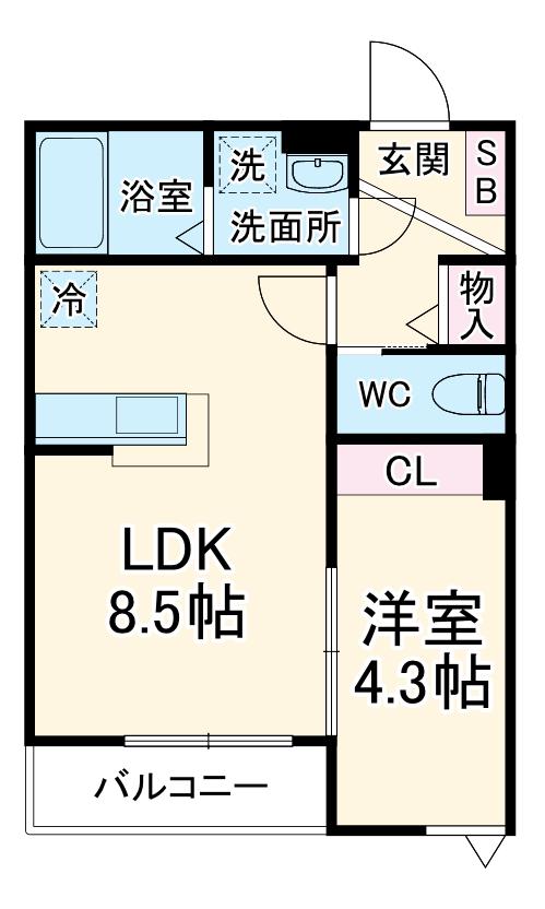 メゾン・ドゥ・アッシュ市川Ⅱ(1LDK/1階)の間取り写真