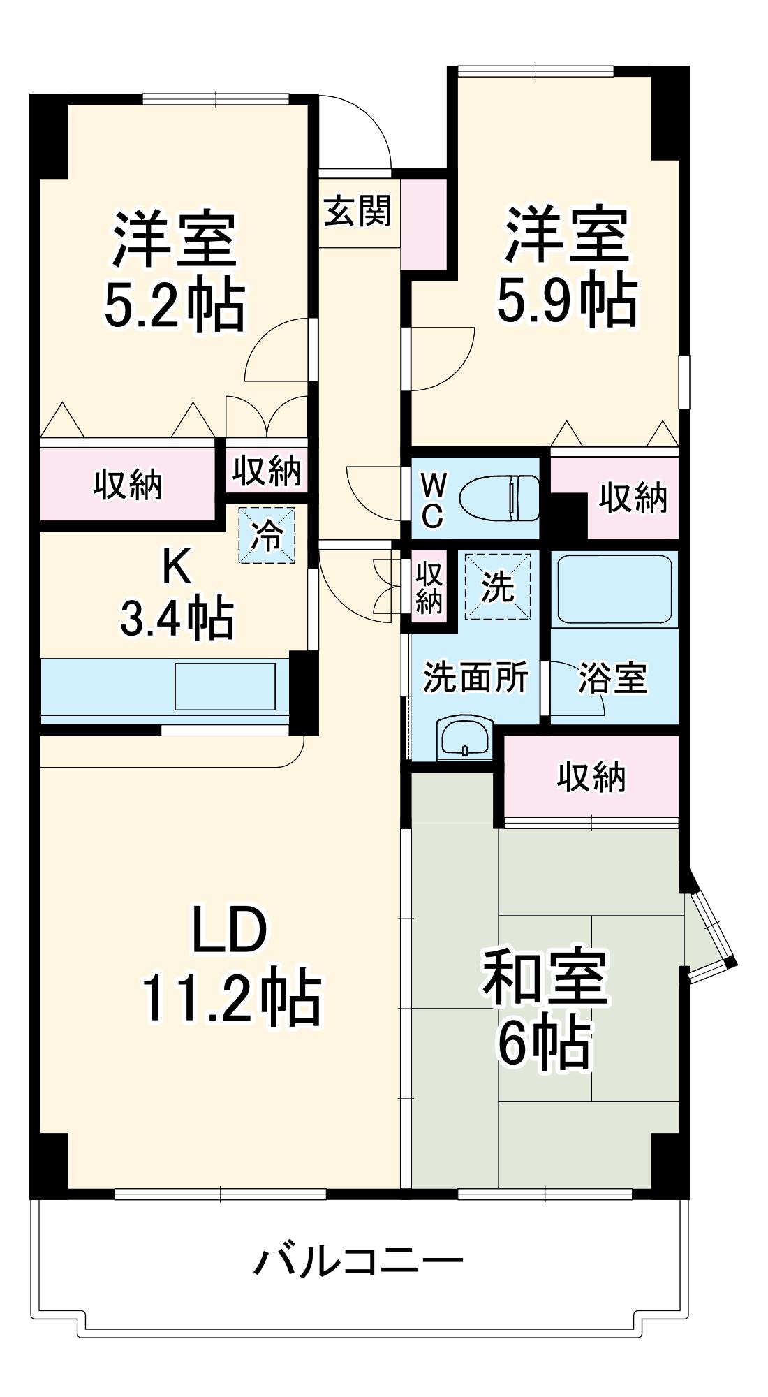パークヒルズ中田(3LDK/2階)の間取り写真