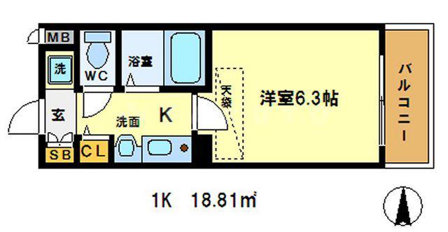 エステムコート御所南2(1K/7階)の間取り写真