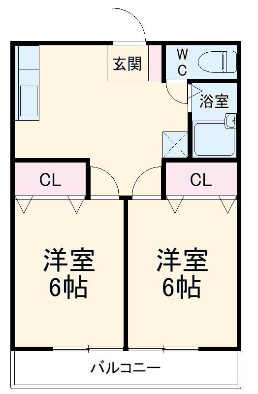 アミティエ西尾(2DK/2階)の間取り写真