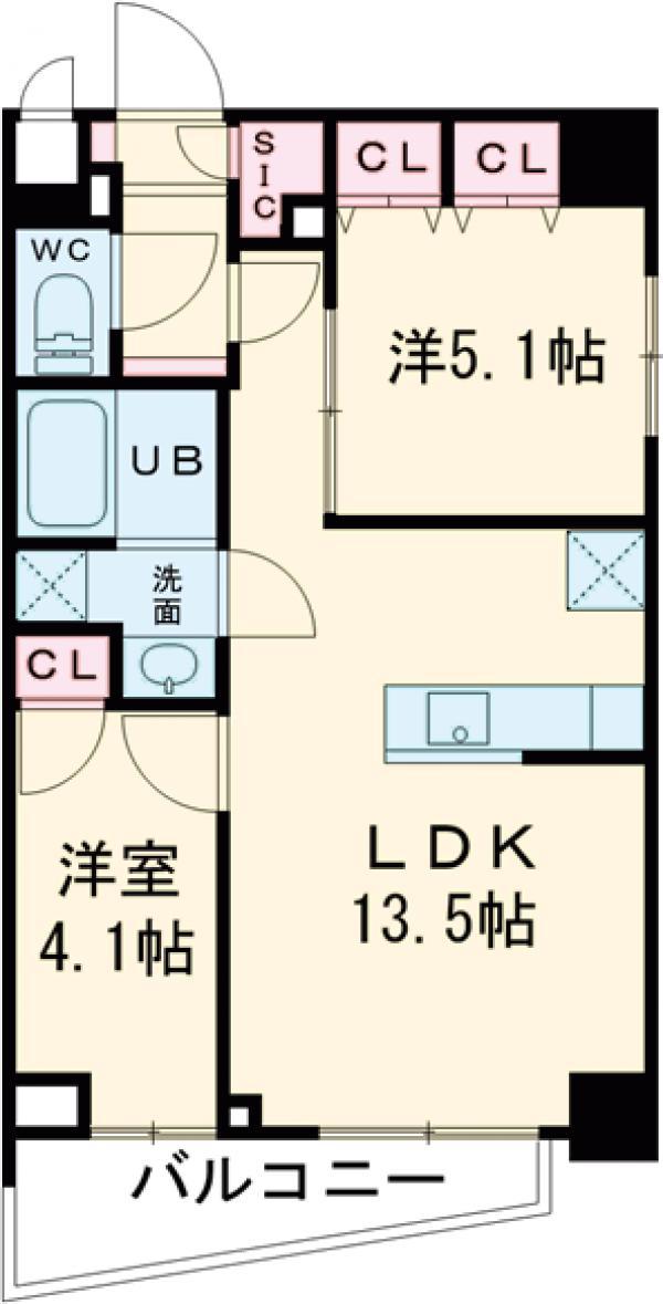 S-RESIDENCE目黒大岡山BRESA(2LDK/2階)の間取り写真