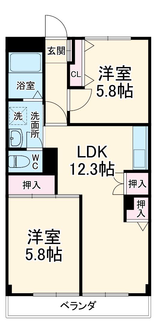 MIYAMAⅡ-1(2LDK/3階)の間取り写真