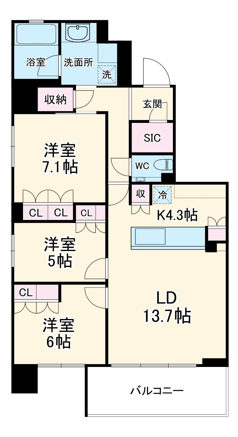ブランシエスタ上本町(3LDK/9階)の間取り写真
