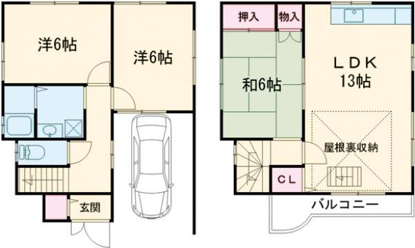 阪和線 和泉府中駅 徒歩16分 2階建 築28年(3LDK)の間取り写真