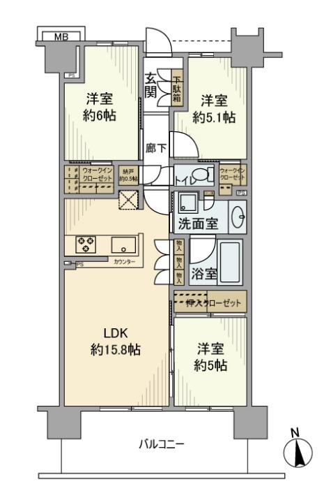 オハナ新所沢デュアーレ(3LDK/3階)の間取り写真