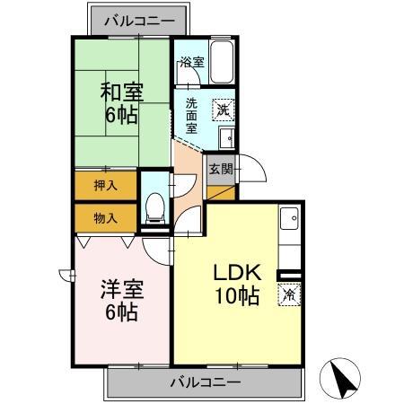 フレグラントアネックスⅡ(2LDK/2階)の間取り写真