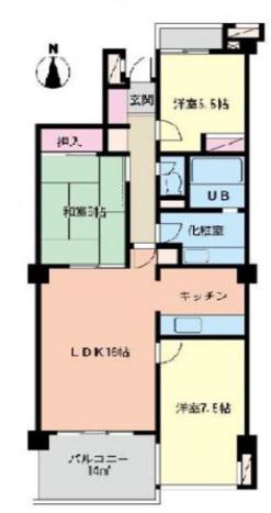 ヴィラ園生(3LDK/4階)の間取り写真