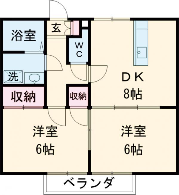 レイクサイドヒルズ(2LDK/2階)の間取り写真