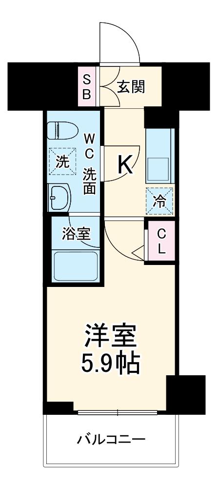 メインステージ横濱関内(1K/8階)の間取り写真