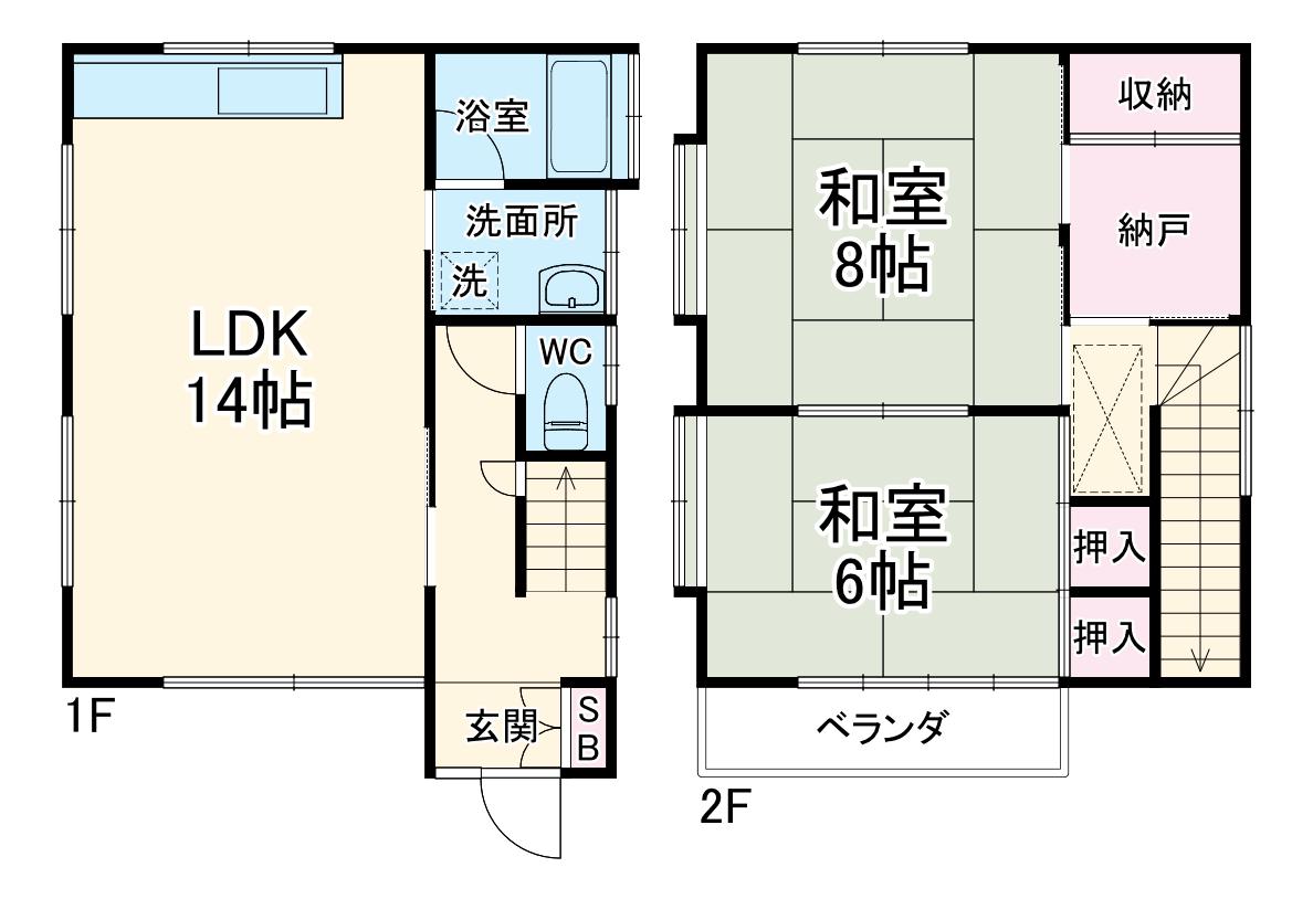東武伊勢崎・大師線 一ノ割駅 徒歩11分 2階建 築36年(2SLDK)の間取り写真