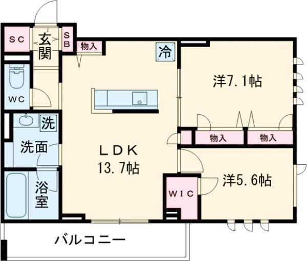 メゾン ド リーリエ(2LDK/4階)の間取り写真