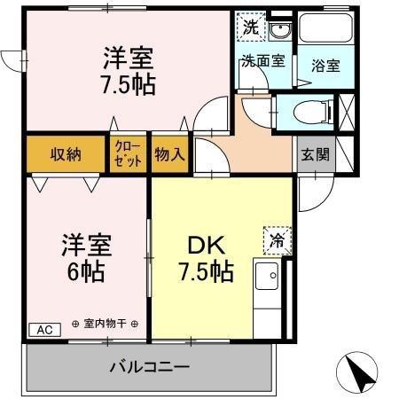 ディアコート(2DK/2階)の間取り写真