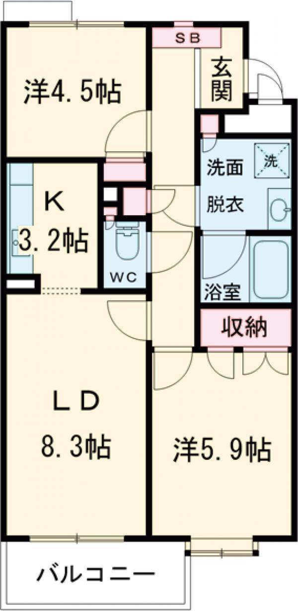 フラット浜田山(2LDK/2階)の間取り写真