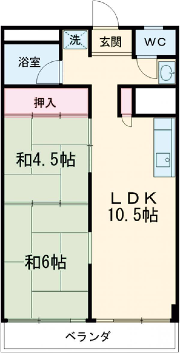 ウイングレスト(2LDK/2階)の間取り写真