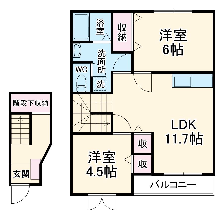 サニーサイド 岡 A(2LDK/2階)の間取り写真
