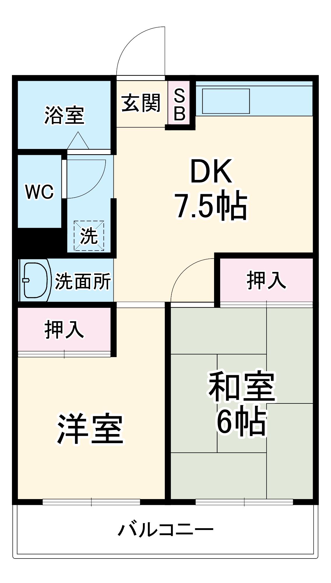 ライオンズマンション市川(2DK/4階)の間取り写真