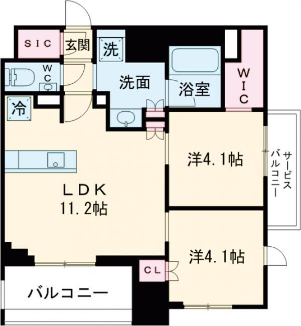 ドゥーエ府中Ⅰ(2LDK/13階)の間取り写真