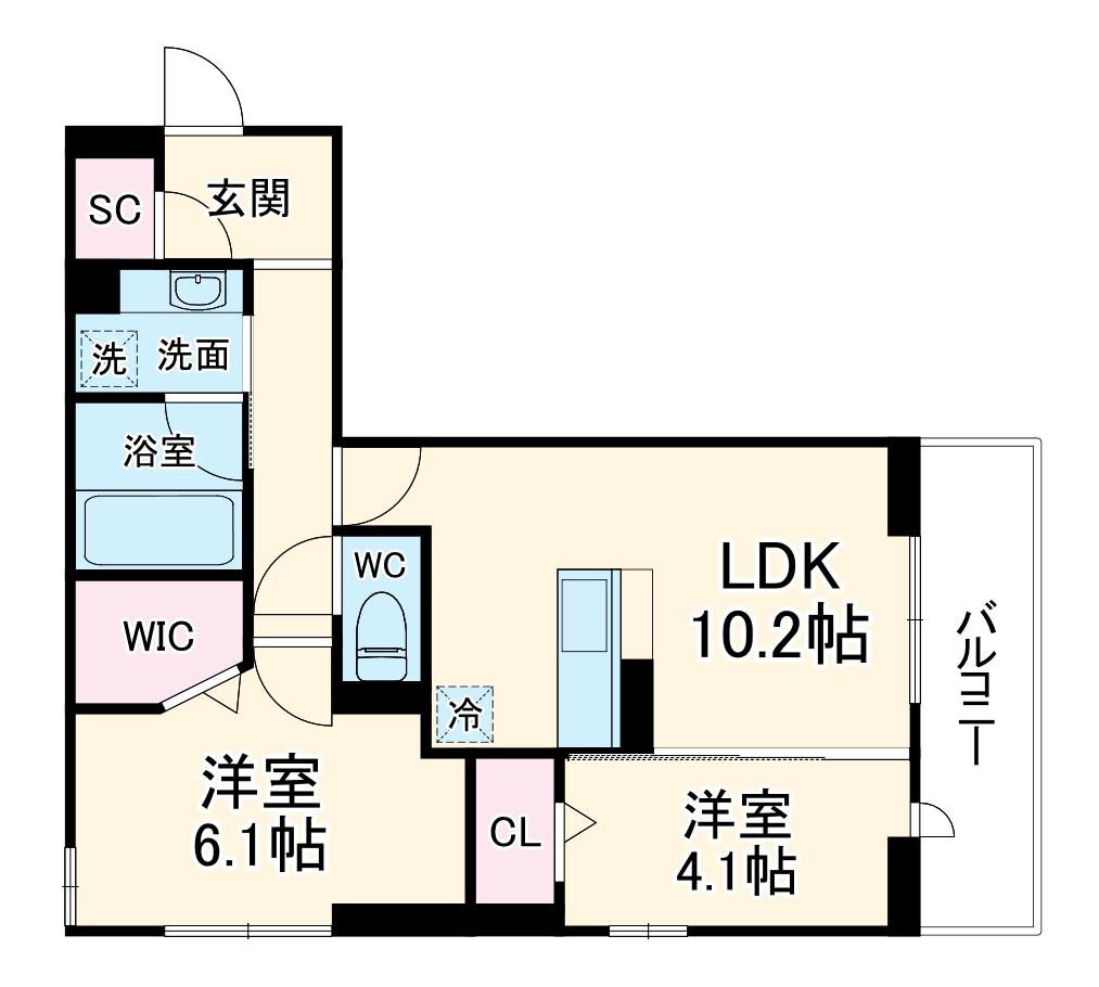 D-ROOM大瀬4丁目SMⅡ(2LDK/2階)の間取り写真