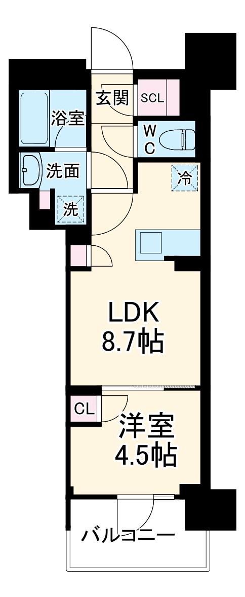 プレサンス名駅南ブリエ(1LDK/4階)の間取り写真