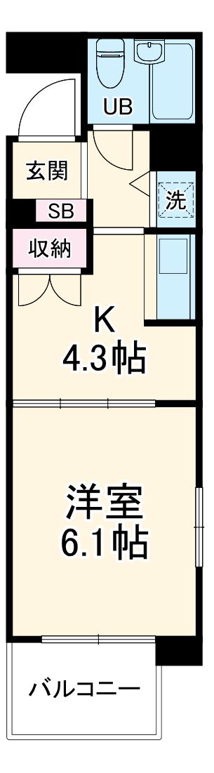 パーク・ノヴァ伊勢佐木長者町(1DK/8階)の間取り写真