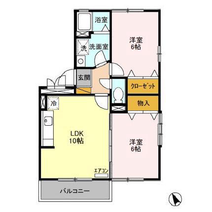 シャンティ花輪台(2LDK/3階)の間取り写真