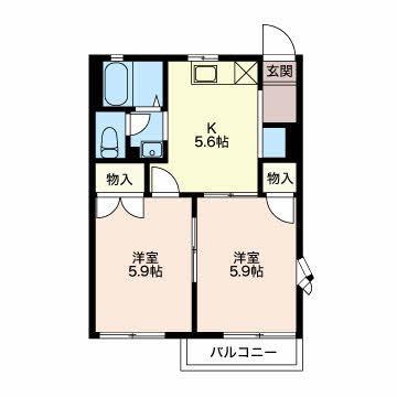 エントピア緑丘(2K/2階)の間取り写真