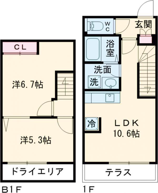 グランパセオ大岡山Ⅱ(2LDK/-1階)の間取り写真
