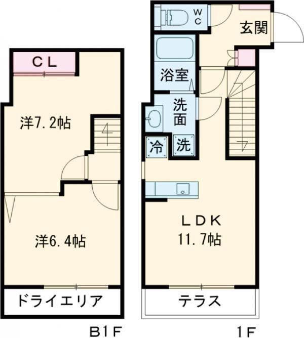 グランパセオ大岡山Ⅱ(2LDK/-1階)の間取り写真