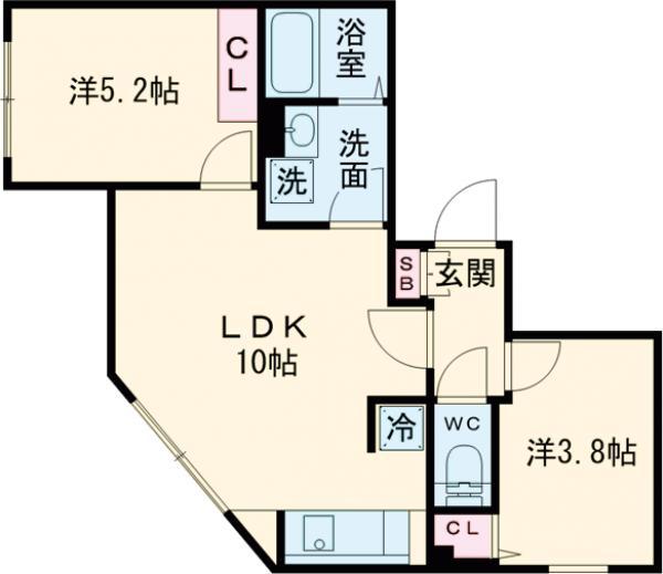 グランパセオ大岡山Ⅱ(2LDK/4階)の間取り写真