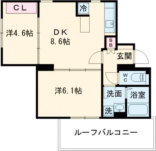 グランパセオ大岡山Ⅱ(2DK/5階)の間取り写真