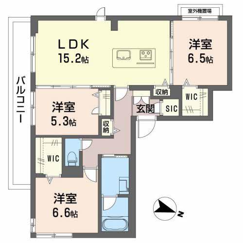 ソテ・ドゥシュ(3LDK/2階)の間取り写真