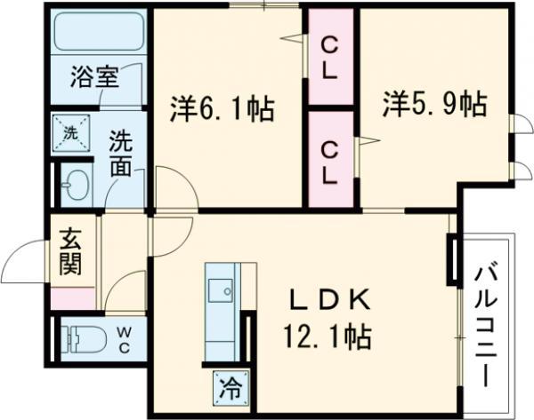 PRECIOUS深大寺東町(2LDK/2階)の間取り写真