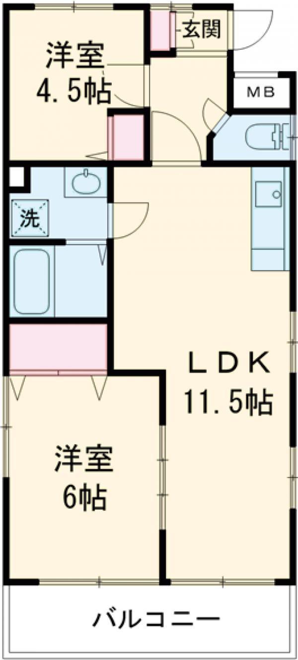 グリーンパーク水元(2LDK/2階)の間取り写真