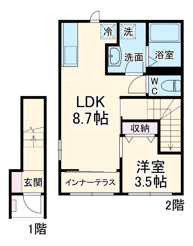 ルナーヴィラージュⅡ(1LDK/2階)の間取り写真