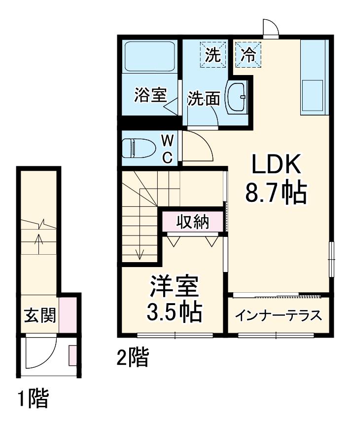 ルナーヴィラージュⅡ(1LDK/2階)の間取り写真