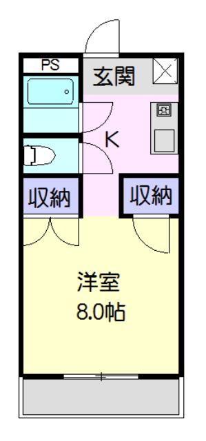 丸七コーポⅢ(1K/3階)の間取り写真