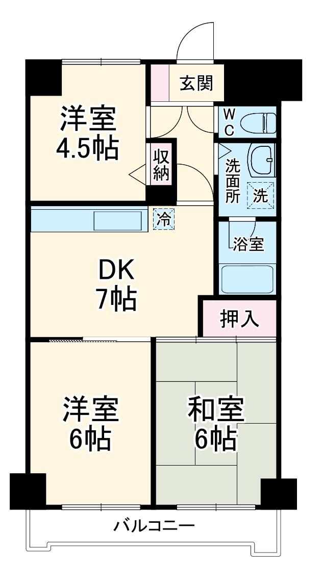 ライオンズマンション保土ヶ谷(3DK/4階)の間取り写真