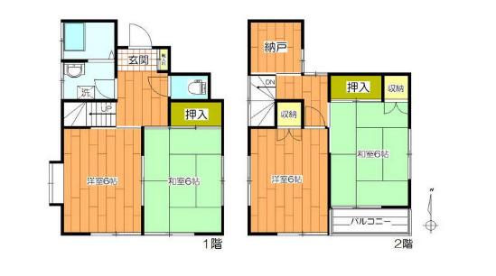 京王電鉄相模原線 多摩境駅 徒歩10分 2階建 築46年(3SDK)の間取り写真