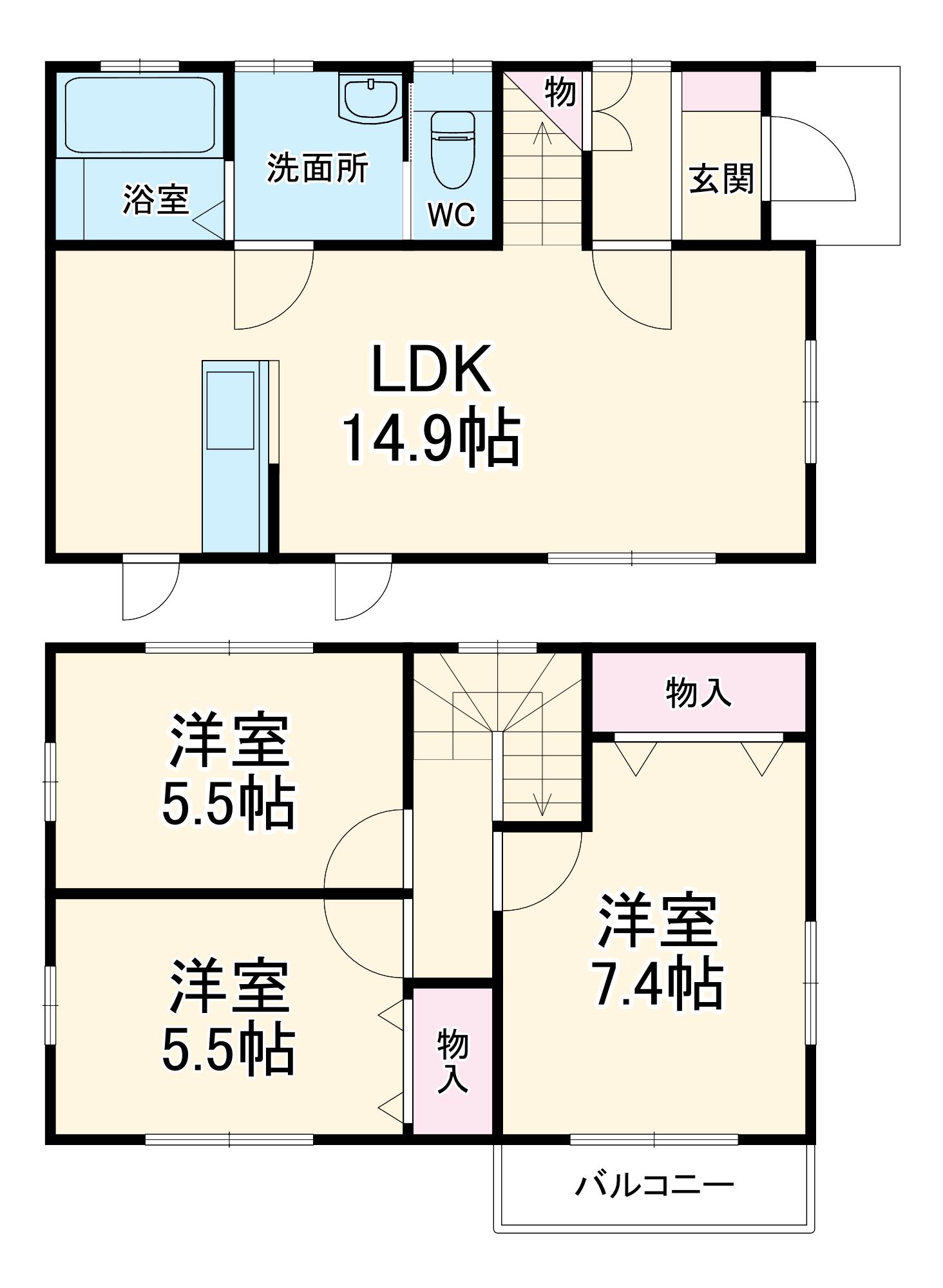 埼京線 与野本町駅 徒歩41分 2階建 築5年(3LDK)の間取り写真