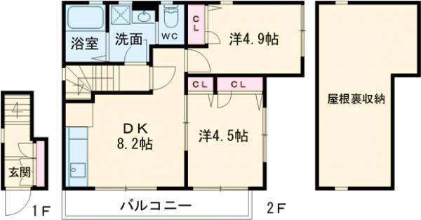 ETハウス(2DK/2階)の間取り写真