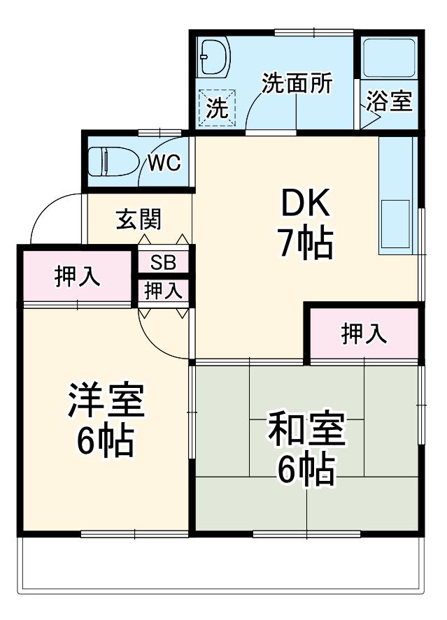 エアリクスⅡ(2DK/2階)の間取り写真