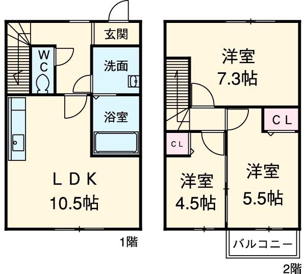 メゾネットパークウッドストック(3LDK)の間取り写真