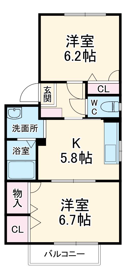 カーサミア西山(2K/2階)の間取り写真