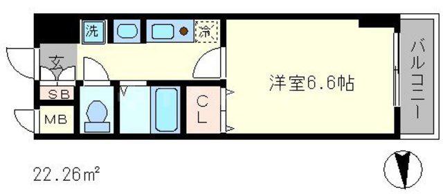 ライジングコート京都西院フロンティアⅡ(1K/2階)の間取り写真