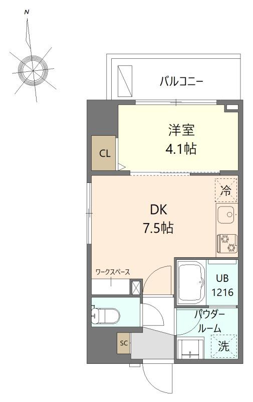マイシティ厚木中町(1DK/4階)の間取り写真