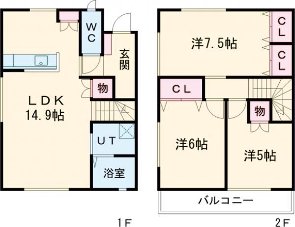 平松町メゾネットⅡ(3LDK/1階)の間取り写真