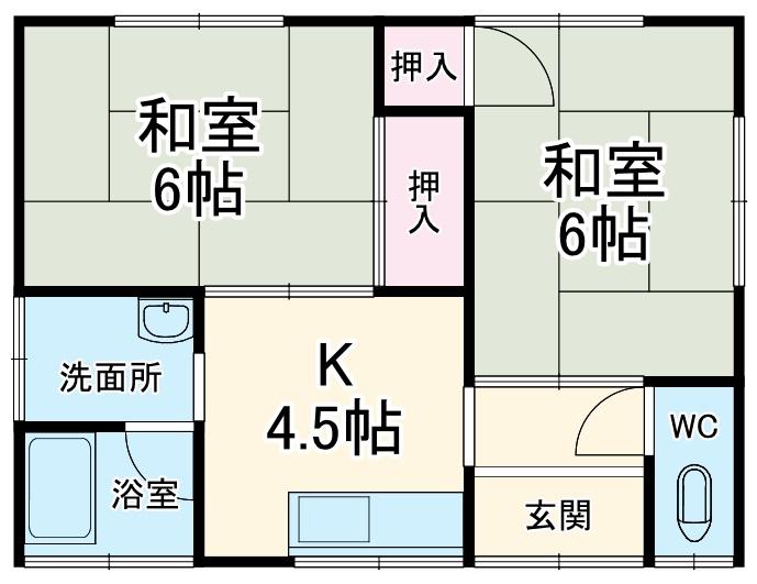東海道本線 天竜川駅 バス乗車時間：10分 大蒲西バス停で下車 徒歩5分 1階建 築47年(2DK)の間取り写真