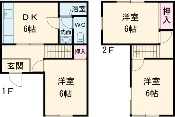 山陰本線 馬堀駅 徒歩16分 2階建 築55年(3DK)の間取り写真