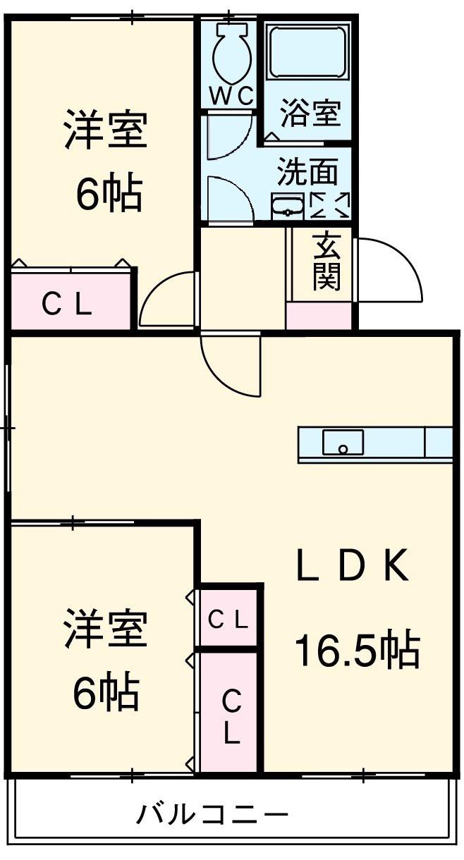 ハイツアデリーヌ(2LDK/2階)の間取り写真